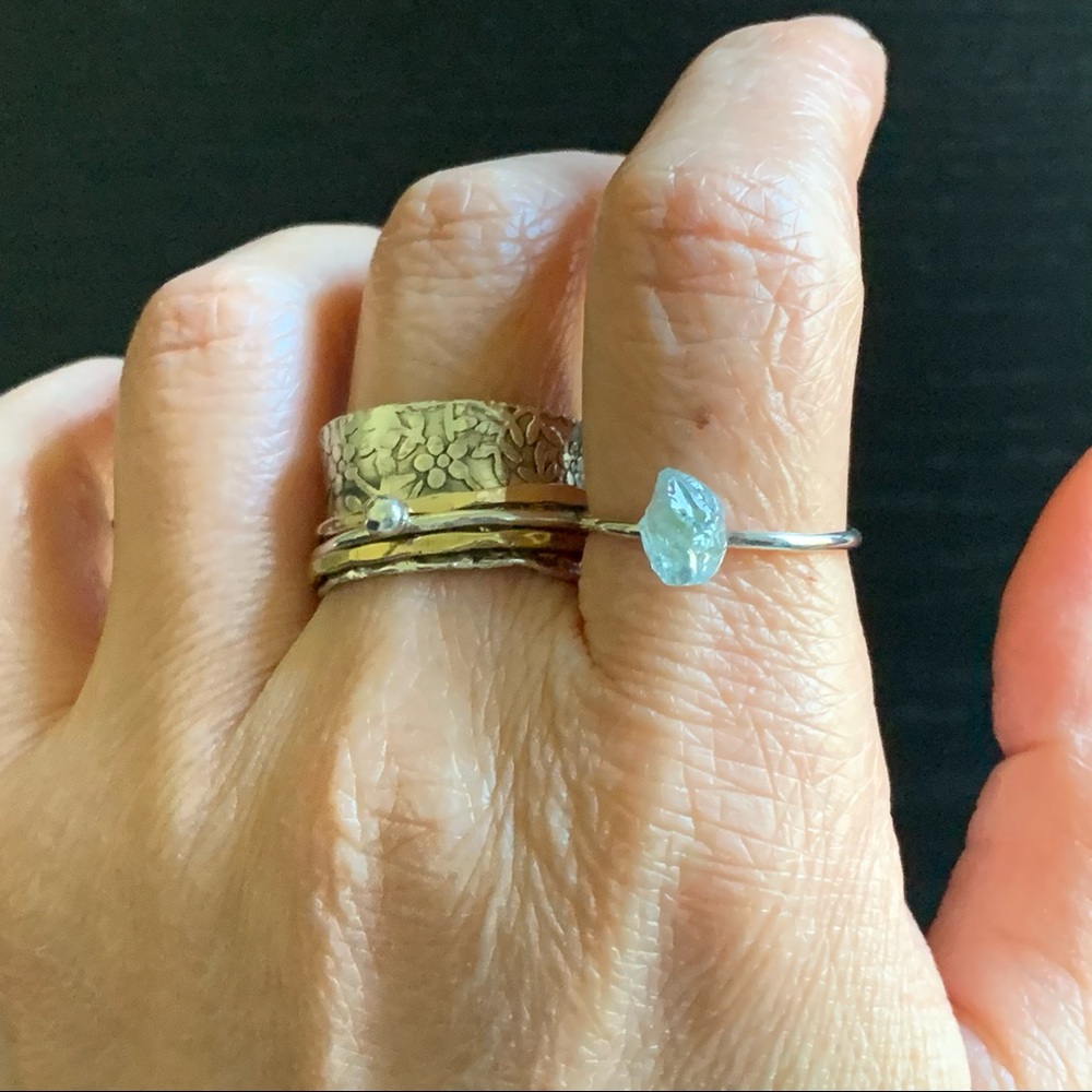 Raw Aquamarine 925 Sterling Silver Ring US 7 - Picture 4 of 5